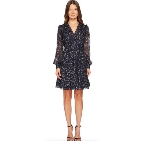 Kate Spade Night Sky Lurex Silk Witchy celestial Long Sleeve Mini Dress Size 0 - Picture 4 of 10